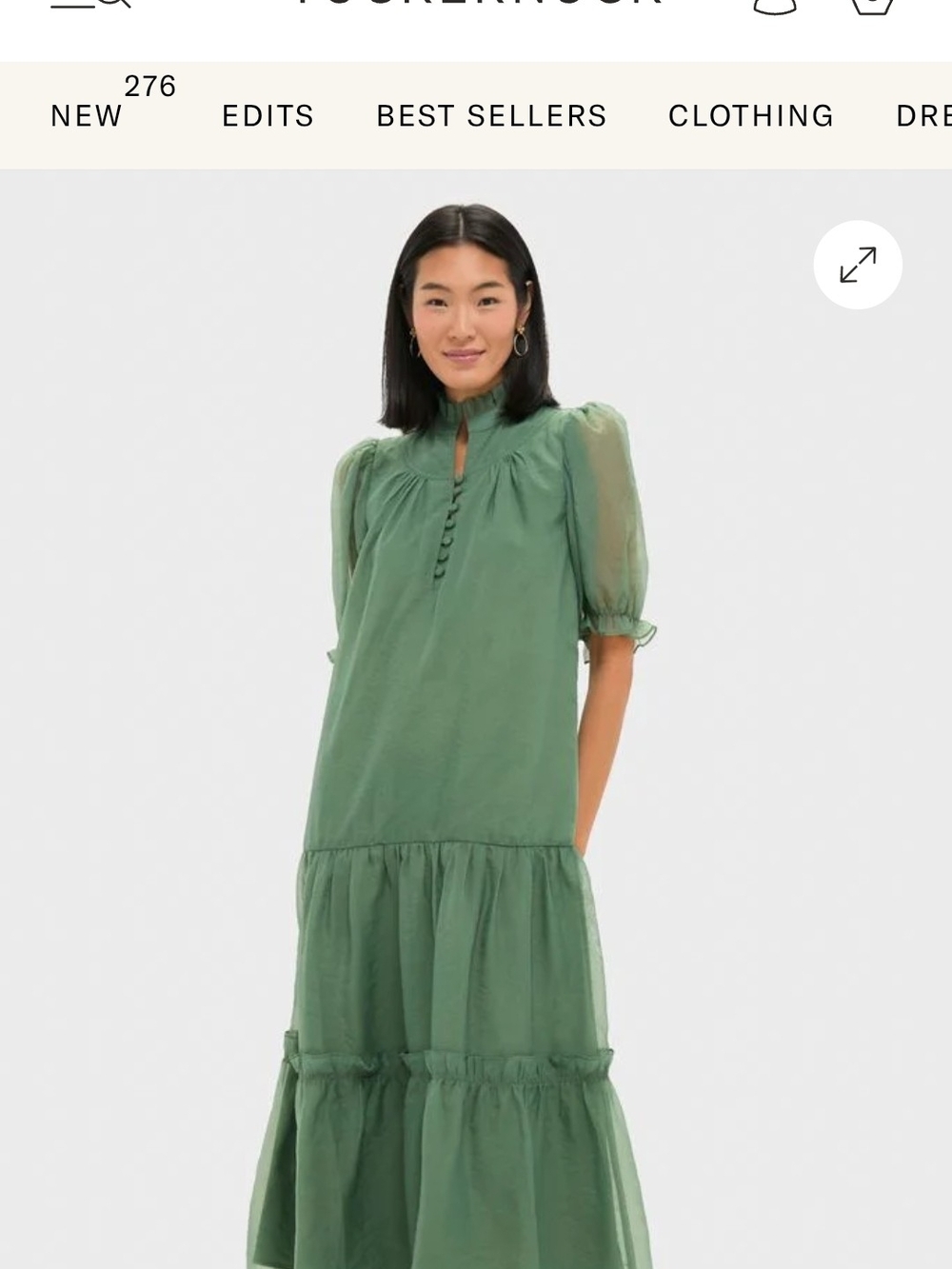 NWOT Sz Lg Pomander Place Tiered Green Puff-Sleeve Midi Dress
